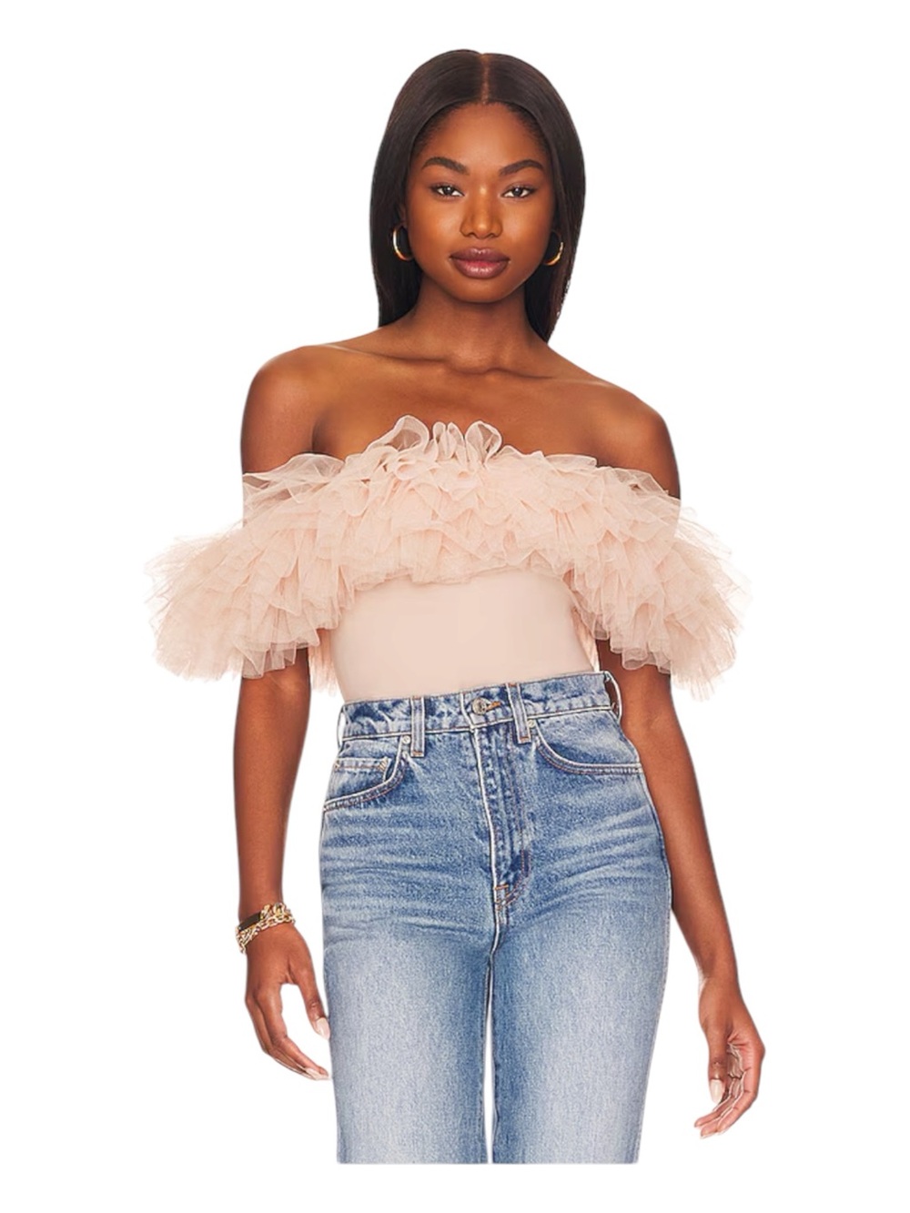 NWT Free People Big Love Tulle Off Shoulder Bodysuit in Dusty Pink Small